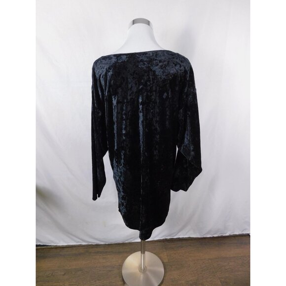 The Lounge Collection Shirt Womens Large Black Crushed Velvet Boatneck Velour - Picture 6 of 12